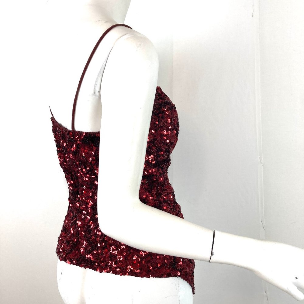 Cache Red Sequin Asymmetrical Cami Top - Picture 2 of 8
